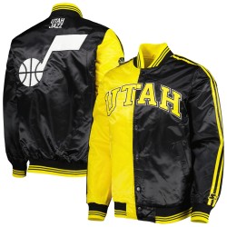 Utah Jazz Yellow/Black Fast Break Satin Varsity Jacket