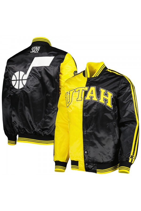 Utah Jazz Yellow/Black Fast Break Satin Varsity Jacket