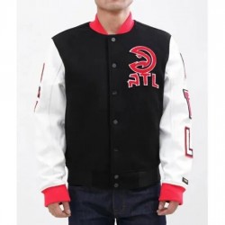 Atlanta Hawks Black and White Letterman Wool Jacket