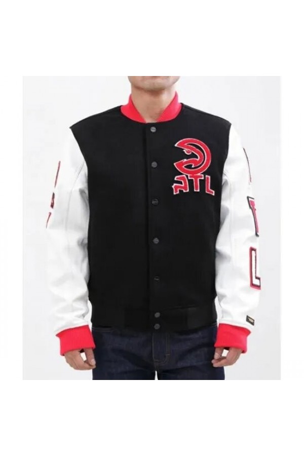 Atlanta Hawks Black and White Letterman Wool Jacket