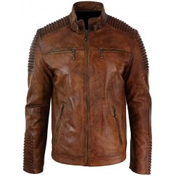 Biker Cafe Racer Brown Distressed Leather Jacket
