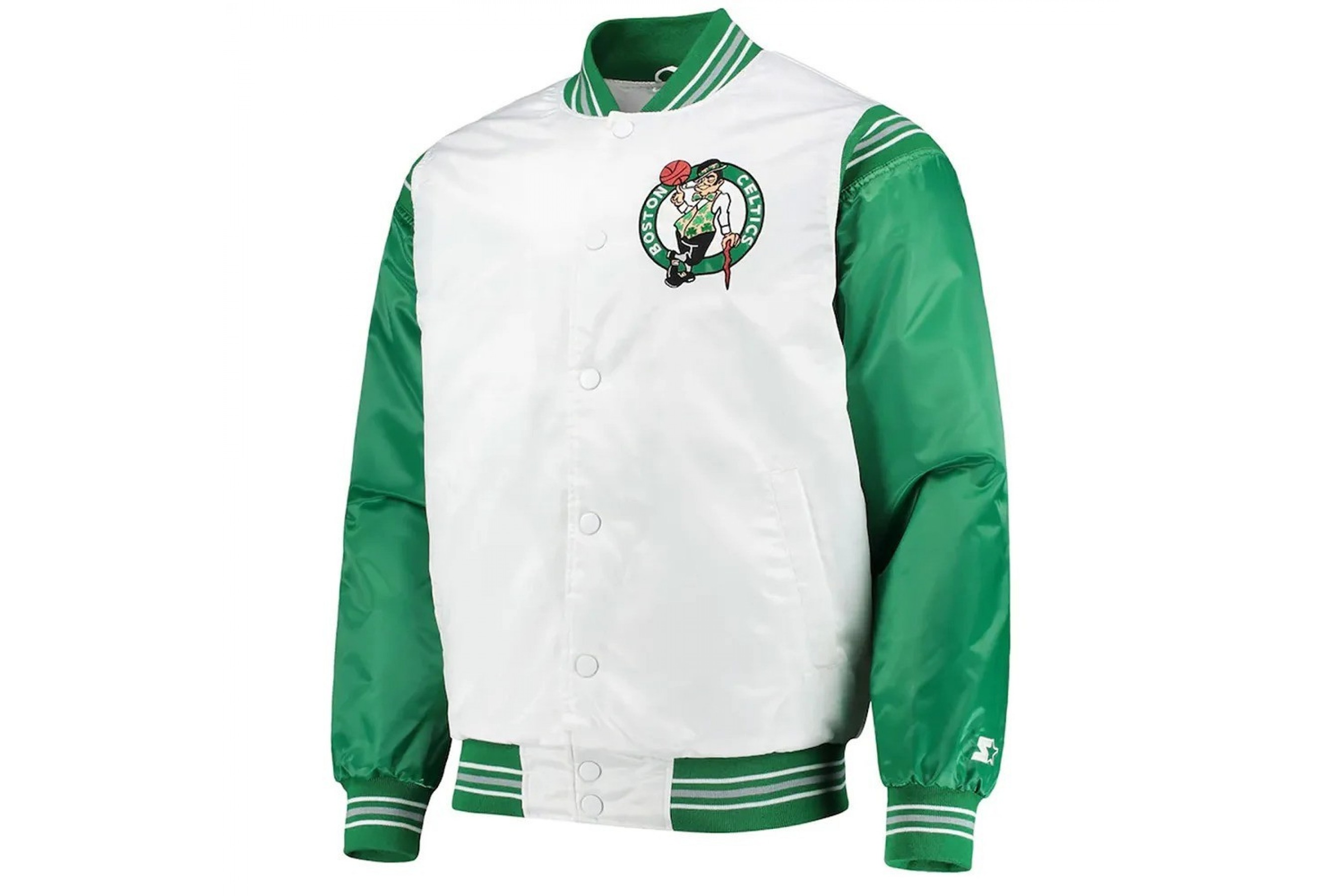 Boston Celtics White and Green Varsity Satin Jacket
