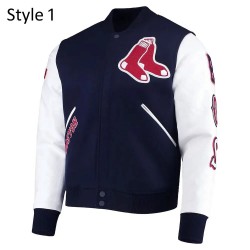 Boston Red Sox Blue and White Wool Jacket