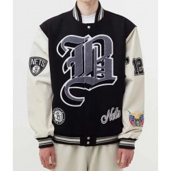 Brooklyn Nets 12 Letterman Black and White Wool Jacket