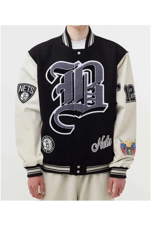 Brooklyn Nets 12 Letterman Black and White Wool Jacket Brooklyn Nets 12 Letterman Black and White Wool Jacket