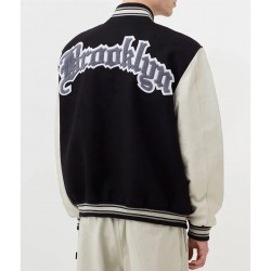 Brooklyn Nets 12 Letterman Black and White Wool Jacket