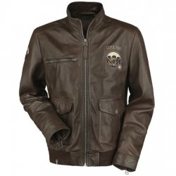 Call of Duty WWII Mens Brown Zipper Leather Jacket