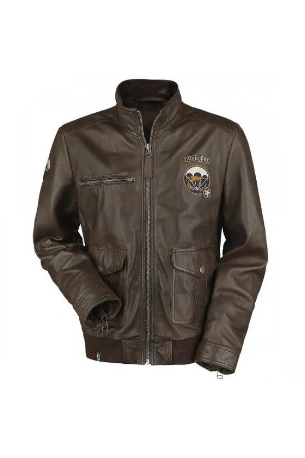 Call of Duty WWII Mens Brown Zipper Leather Jacket
