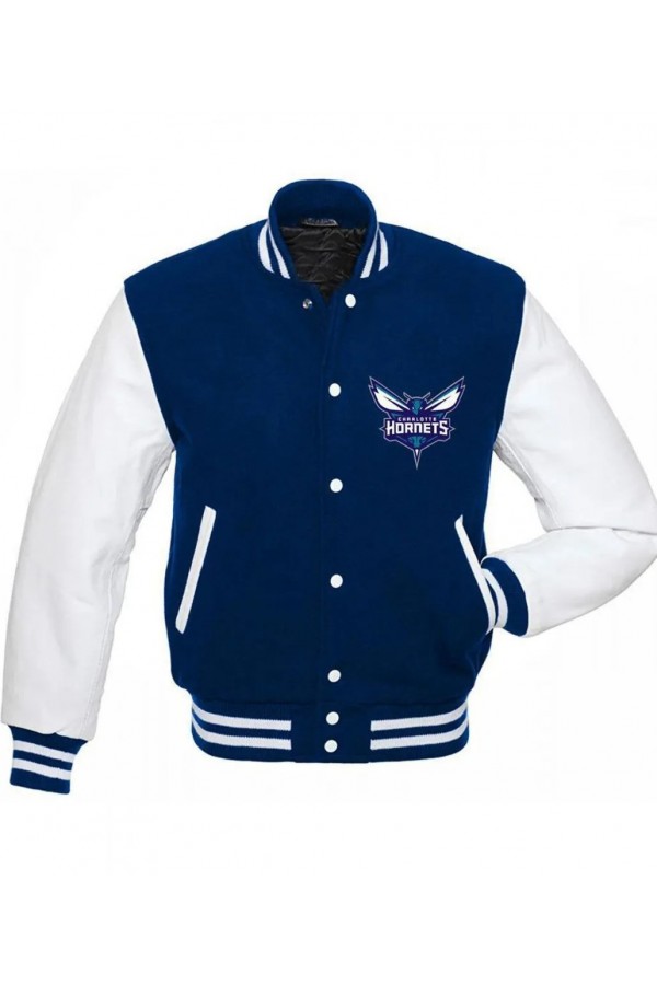 Charlotte Hornets NBA Blue and White Wool Jacket Charlotte Hornets NBA Blue and White Wool Jacket