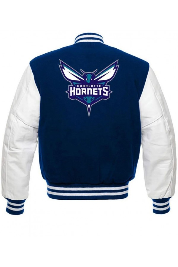 Charlotte Hornets NBA Blue and White Wool Jacket Charlotte Hornets NBA Blue and White Wool Jacket