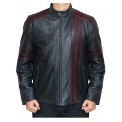 Elegant Burgundy Stripes Biker Leather Jacket