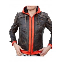Goku Orange Hood Brown Leather Jacket