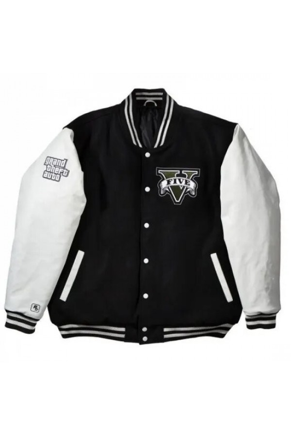 Grand Theft Auto 5 Black and White Varsity Jacket
