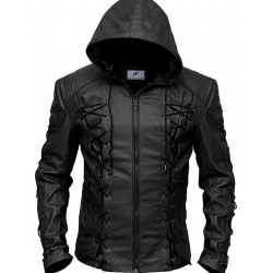 Green Arrow Roy Harper Black Hooded Leather Jacket