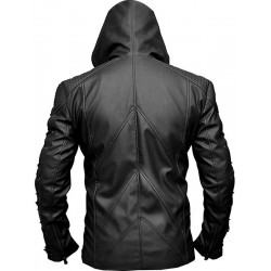 Green Arrow Roy Harper Black Hooded Leather Jacket