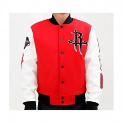 Houston Rockets Letterman Red and White Jacket