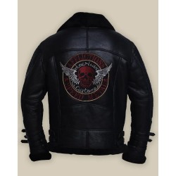 Men Biker Shearling Black Leather Jacket
