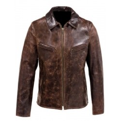Men Brown Distressed Leather Jacket