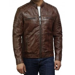 Men Cafe Racer Brown Leather Jacket