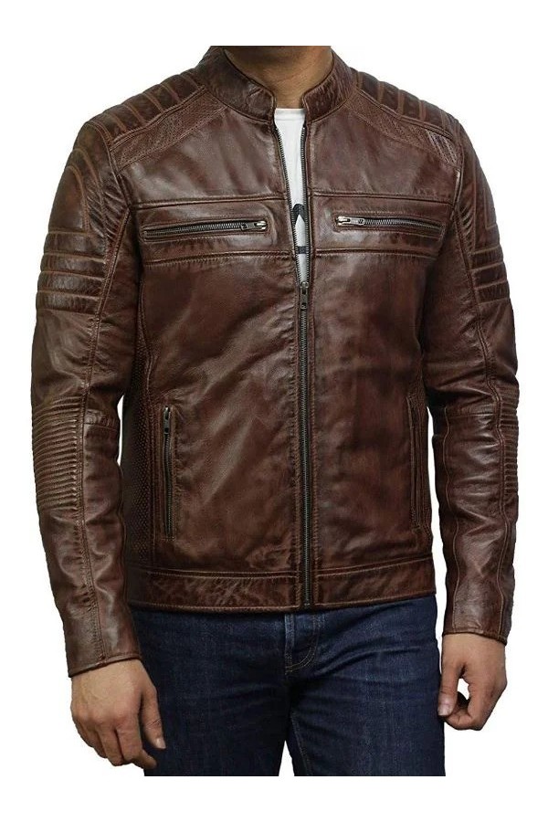 Men Cafe Racer Brown Leather Jacket Men Cafe Racer Brown Leather Jacket
