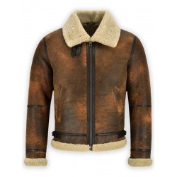 Mens B3 Sheepskin Dark Copper Shearling Leather Jacket