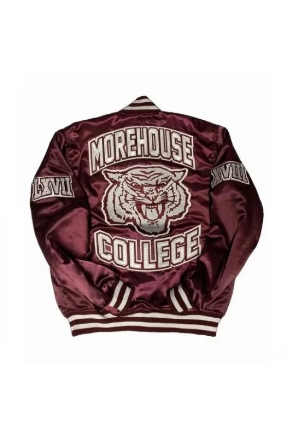 Mens Morehouse College Maroon Bomber Satin Jacket Mens Morehouse College Maroon Bomber Satin Jacket