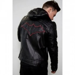 Mens Red Hood Black Leather Jacket