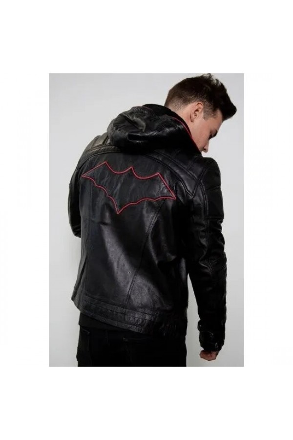 Mens Red Hood Black Leather Jacket Mens Red Hood Black Leather Jacket