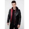Mens Red Hood Black Leather Jacket Mens Red Hood Black Leather Jacket