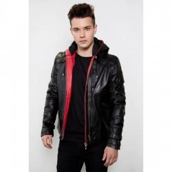 Mens Red Hood Black Leather Jacket