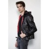 Mens Red Hood Black Leather Jacket Mens Red Hood Black Leather Jacket
