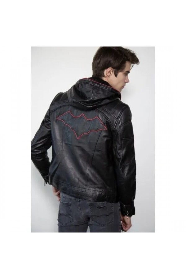 Mens Red Hood Black Leather Jacket Mens Red Hood Black Leather Jacket