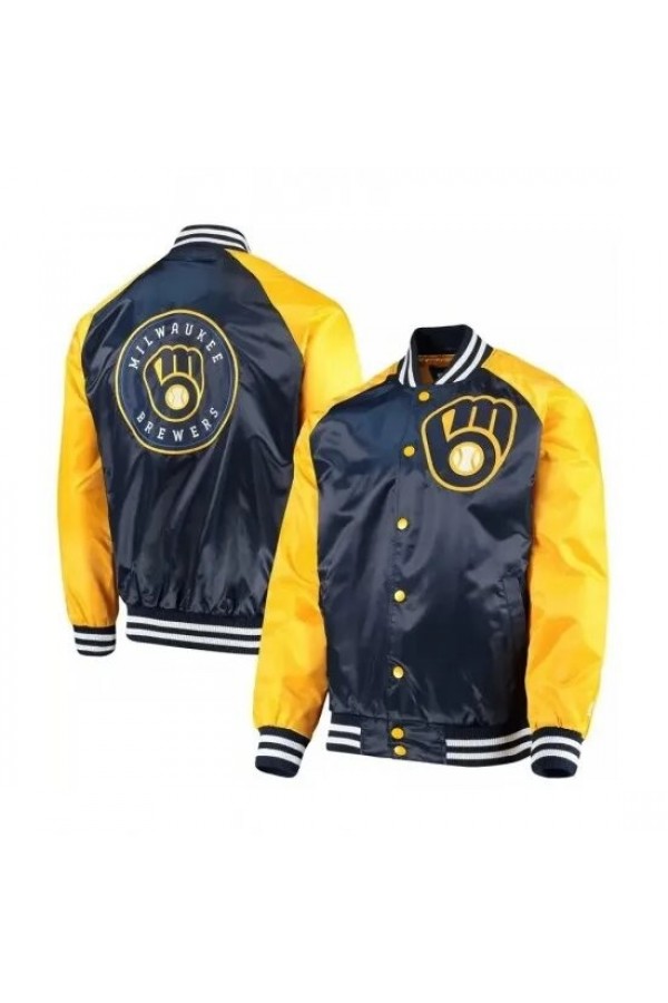 Milwaukee Brewers Blue and Yellow Satin Jacket Milwaukee Brewers Blue and Yellow Satin Jacket