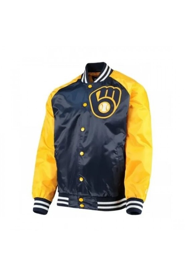 Milwaukee Brewers Blue and Yellow Satin Jacket Milwaukee Brewers Blue and Yellow Satin Jacket