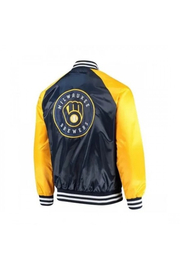 Milwaukee Brewers Blue and Yellow Satin Jacket Milwaukee Brewers Blue and Yellow Satin Jacket