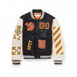 Off White Wool Black Varsity Jacket