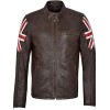 UK Flag Cafe Racer Biker Brown Leather Jacket UK Flag Cafe Racer Biker Brown Leather Jacket
