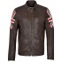 UK Flag Cafe Racer Biker Brown Leather Jacket