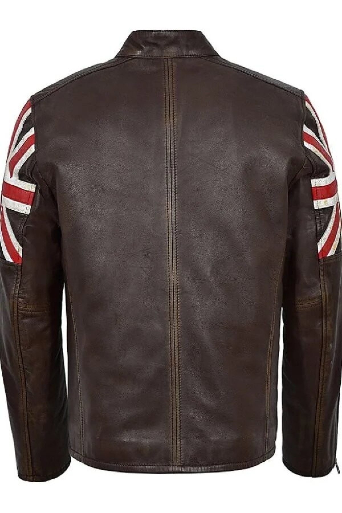 UK Flag Cafe Racer Biker Brown Leather Jacket