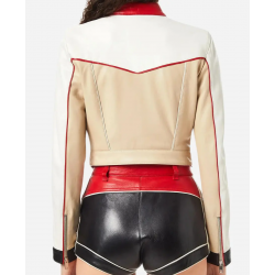 Fast X 2023 Nathalie Emmanuel Red & White Leather Biker Jacket