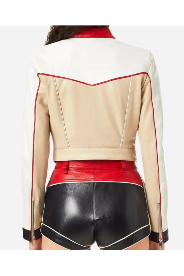 Fast X 2023 Nathalie Emmanuel Red & White Leather Biker Jacket Fast X 2023 Nathalie Emmanuel Red & White Leather Biker Jacket