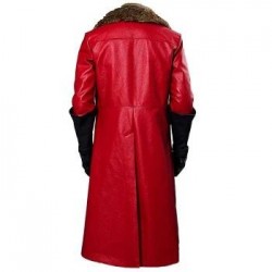 Holiday Christmas Red Long Leather Overcoat