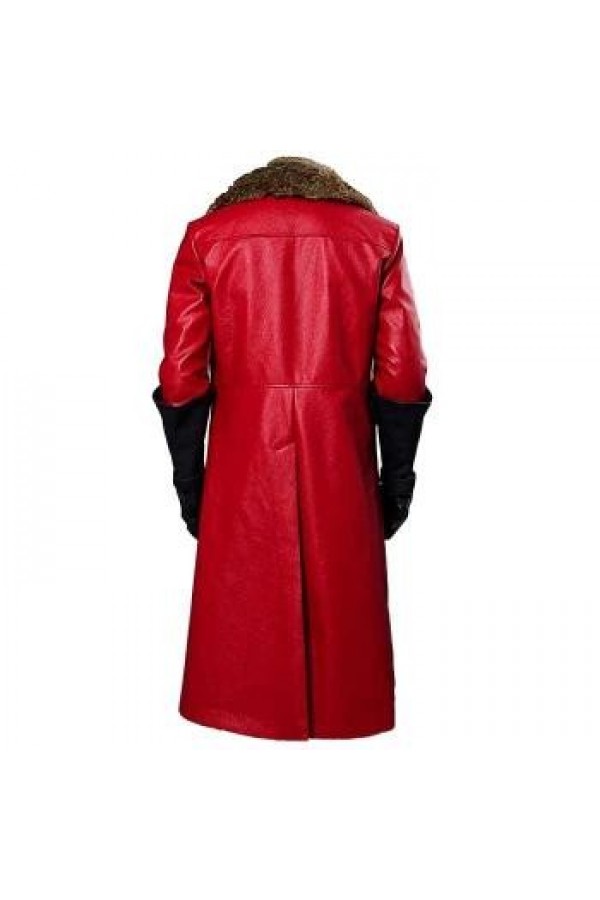 Holiday Christmas Red Long Leather Overcoat Holiday Christmas Red Long Leather Overcoat