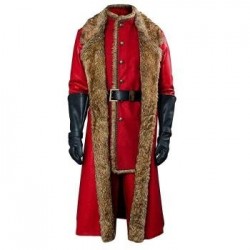 Holiday Christmas Red Long Leather Overcoat