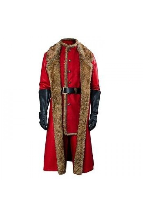 Holiday Christmas Red Long Leather Overcoat Holiday Christmas Red Long Leather Overcoat