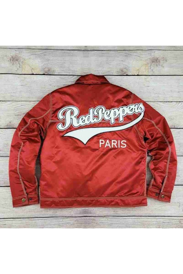 Red Peppers Satin Trucker Jacket – Bold & Stylish Red Outerwear for Winter Red Peppers Satin Trucker Jacket – Bold & Stylish Red Outerwear for Winter