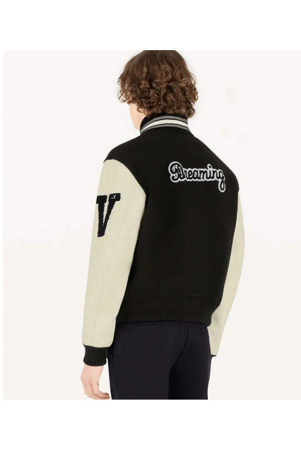 FW22 Louis Vuitton Black and White Varsity Bomber Jacket