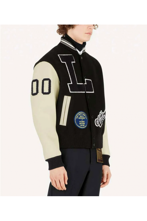 FW22 Louis Vuitton Black and White Varsity Bomber Jacket