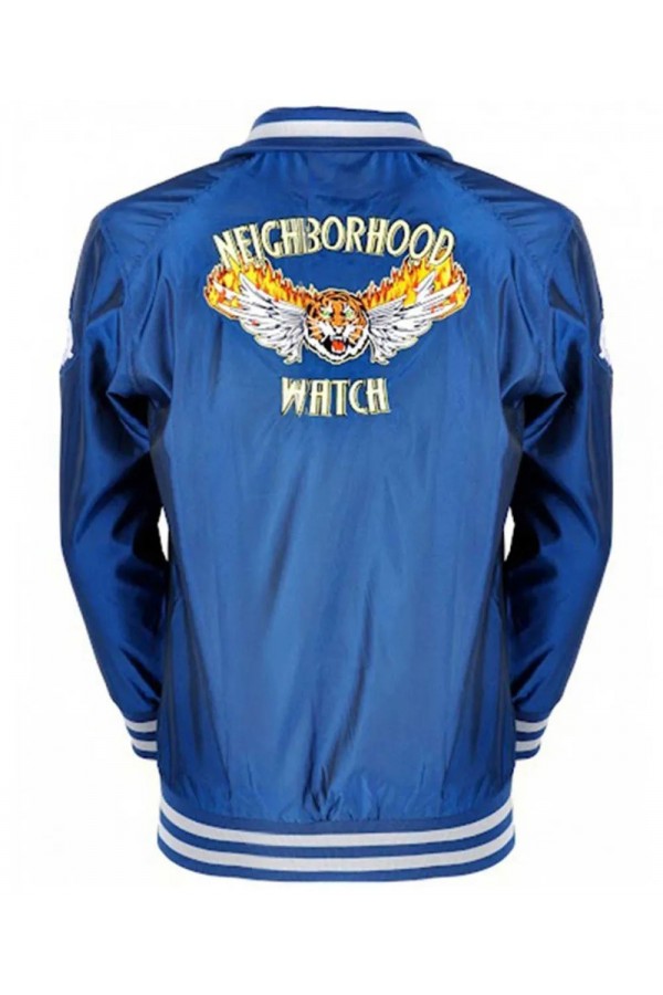 Blue Neighborhood Watch Jacket – Satin Bomber Style Blue Neighborhood Watch Jacket – Satin Bomber Style